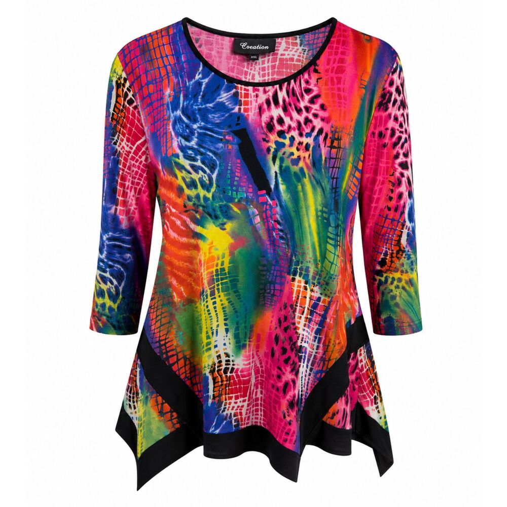 Creation XXL Colorful Abstract Animal Print Sharkbite Hem Tunic Top - Picture 5 of 5